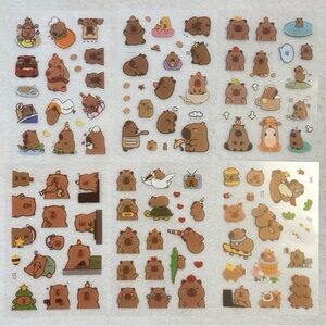 6 Sheets Capybara Kawaii Deco Stickers for Journal, DIY, Diary, Scrapbook